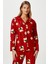 Kadın Nora Premium Kırmızı Ayıcık Süet Doku Düğmeli Yılbaşı Pijama Takımı 1