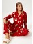 Kadın Nora Premium Kırmızı Ayıcık Süet Doku Düğmeli Yılbaşı Pijama Takımı 3