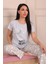 Kadın Sweet Dreams Sloganlı Bisiklet Yaka Kısa Kollu Altı Uzun Penye Pijama Takımı 4