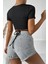 Kadın Siyah Yarım Kol Çapraz Bağlamalı Crop Top Bluz 2
