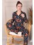 Ayıcık Desenli Süet Anne-Kız Pijama Takımı Lacivert 2