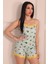 Kadın Avokado Desenli Ip Askılı Şortlu Pijama Takımı Mint 3