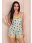 Kadın Avokado Desenli Ip Askılı Şortlu Pijama Takımı Mint 4