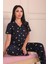 Kadın Maskülen Yaka Limon Desenli Altı Uzun Milan Kumaş Pijama Takımı Lacivert 3