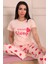 Kadın Sweet Sleep Sloganlı Bisiklet Yaka Kısa Kol Altı Uzun Penye Pijama Takımı 1