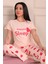 Kadın Sweet Sleep Sloganlı Bisiklet Yaka Kısa Kol Altı Uzun Penye Pijama Takımı 2