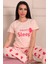 Kadın Sweet Sleep Sloganlı Bisiklet Yaka Kısa Kol Altı Uzun Penye Pijama Takımı 3