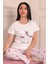 Kadın Ayıcık Desenli Bisiklet Yaka Kısa Kollu Altı Uzun Penye Pijama Takımı 4