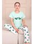 Kadın Kalp Baskılı Sloganlı Kısa Kol Altı Uzun Penye Pijama Takımı Turkuaz 1