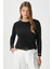 Kadın Luxe Contrast Siyah Bisiklet Yaka Viskon Triko Kazak 1