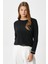 Kadın Luxe Contrast Siyah Bisiklet Yaka Viskon Triko Kazak 7