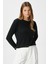 Kadın Luxe Contrast Siyah Bisiklet Yaka Viskon Triko Kazak 8