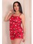 Kalp ve El Desenli Ip Askılı Şortlu Pegasus Pijama Takımı Kırmızı 4