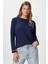 Kadın Luxe Contrast Lacivert Bisiklet Yaka Viskon Triko Kazak 1