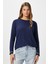 Kadın Luxe Contrast Lacivert Bisiklet Yaka Viskon Triko Kazak 4
