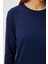 Kadın Luxe Contrast Lacivert Bisiklet Yaka Viskon Triko Kazak 5