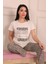 Kadın Believe Sloganlıleopar Desenli Kısa Kol Altı Uzun Penye Pijama Takımı Leopar 2