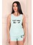 Kadın Sloganlı Kalın Askılı Şortlu Pijama Takımı Bebe Mavisi 1