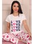 Love Sloganlı Altı Kalp Desenli Bisiklet Yaka Kısa Kollu Pijama Takımı Beyaz 4