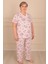 Kadın Desenli Dantel Yaka Kısa Kol Altı Uzun Penye Anne Pijama Takım 1