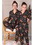 Ayıcık Desenli Süet Anne-Kız Pijama Takımı Siyah 1