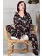 Geyik Desenli Önü Düğmeli Süet Pijama Takımı Siyah 1