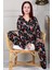 Geyik Desenli Önü Düğmeli Süet Pijama Takımı Siyah 4