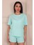 Minik Nokta Kalp Desenli Kısa Kol Şortlu Pijama Takımı Turkuaz 3