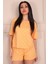 Minik Nokta Kalp Desenli Kısa Kol Şortlu Pijama Takımı Turuncu 3
