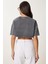 Soluk Efektli Pamuklu Crop Örme T-Shirt LBF0019 Antrasit 5