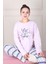 Kar Tanesi Desenli Uzun Kollu Pijama Takımı Lila 4