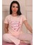 Kadın Sloganlı Kısa Kol Altı Uzun ve Desenli Penye Pijama Takımı Somon 4