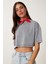 Soluk Efektli Pamuklu Crop Örme T-Shirt LBF0019 Füme 2