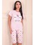 Kadın Ayıcık Desenli Bisiklet Yaka Kısa Kollu Altı Kapri Penye Pijama Takımı 3