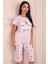 Kadın Ayıcık Desenli Bisiklet Yaka Kısa Kollu Altı Kapri Penye Pijama Takımı 4