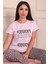 Kadın Believe Sloganlıleopar Desenli Kısa Kol Altı Uzun Penye Pijama Takımı Lila 1