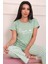 Kadın Dream Sloganlı Kısa Kol Altı Uzun Penye Pijama Takımı Mint 1