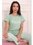 Kadın Dream Sloganlı Kısa Kol Altı Uzun Penye Pijama Takımı Mint 2