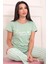 Kadın Dream Sloganlı Kısa Kol Altı Uzun Penye Pijama Takımı Mint 3