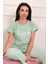 Kadın Dream Sloganlı Kısa Kol Altı Uzun Penye Pijama Takımı Mint 4