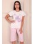 Kadın Nap Queen Sloganlı Bisiklet Yaka Kısa Kollu Altı Kapri Penye Pijama Takımı 4