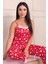 Kadın Puantiye Desenli Ip Askılı Altı Uzun Pegasus Pijama Takımı Kırmızı 2