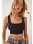 Askılı Fitilli Crop Örme Bluz LGT0012 Siyah 2