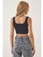 Askılı Fitilli Crop Örme Bluz LGT0012 Siyah 4