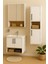 Legna 80 cm Beyaz-Ahşap Renkli, Seramik Lavabolu, Alt - Üst ve Boy Dolaplı Tamamı Mdf Banyo Dolabı Seti 3