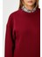 Kadın Cozy Içi Polarlı Bordo Basic Bisiklet Yaka Pamuklu Kalın Örme Sweatshirt 4