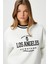 Kadın Nakışlı Los Angeles Içi Polarlı Ekru Oversize Sweatshirt 6