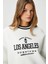 Kadın Nakışlı Los Angeles Içi Polarlı Ekru Oversize Sweatshirt 8