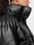 Kadın Siyah Vegan Deri Crop Puffer Şişme Mont 3