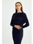 Lacivert Omuz Detaylı Drape Elbise 8